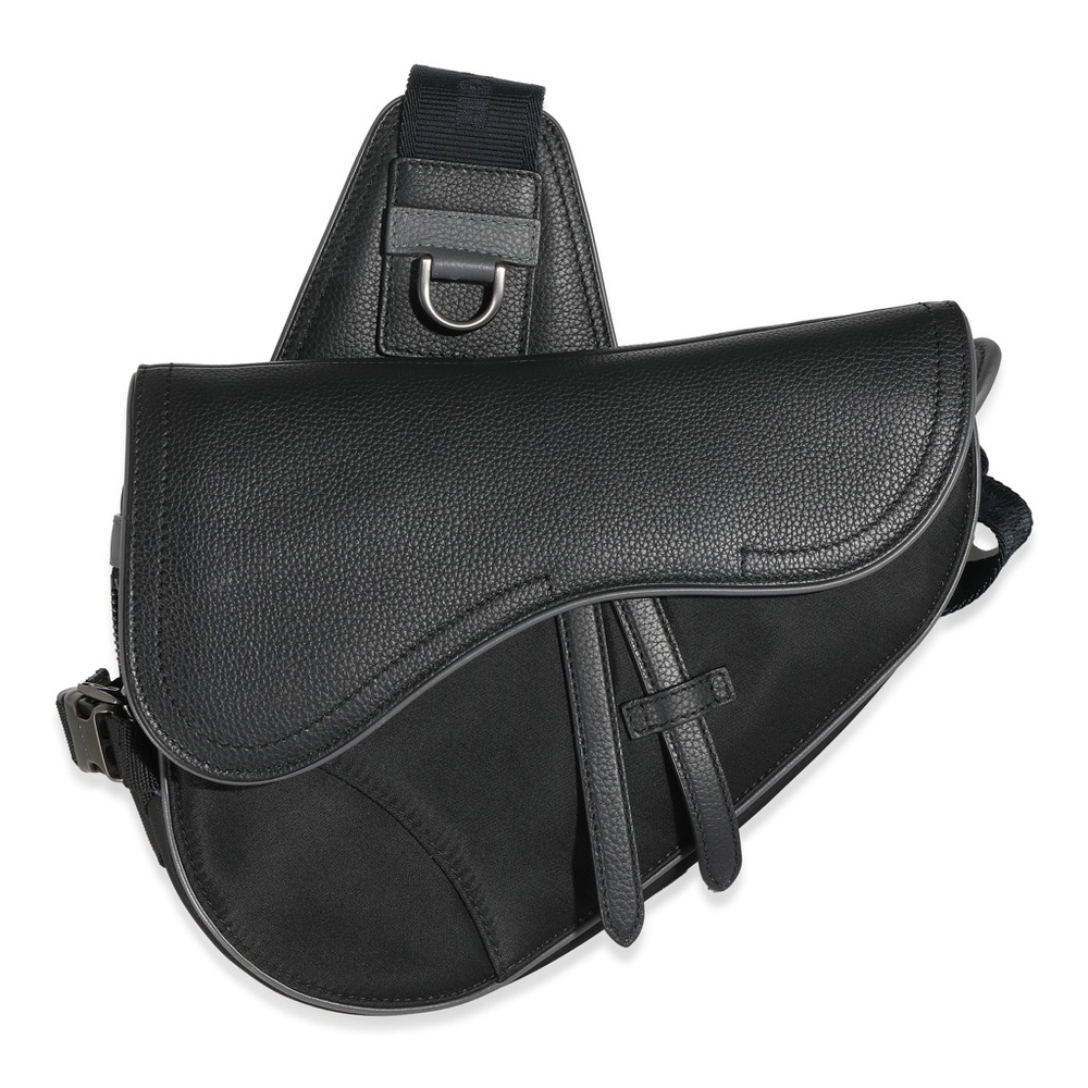Dior x Sacai Black Leather Saddle Bag